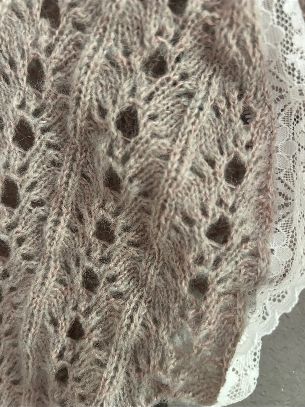 Urban Outfitters Taupe Crochet Tie-Front Shrug with Cream lace Trim - Picture 3 of 6